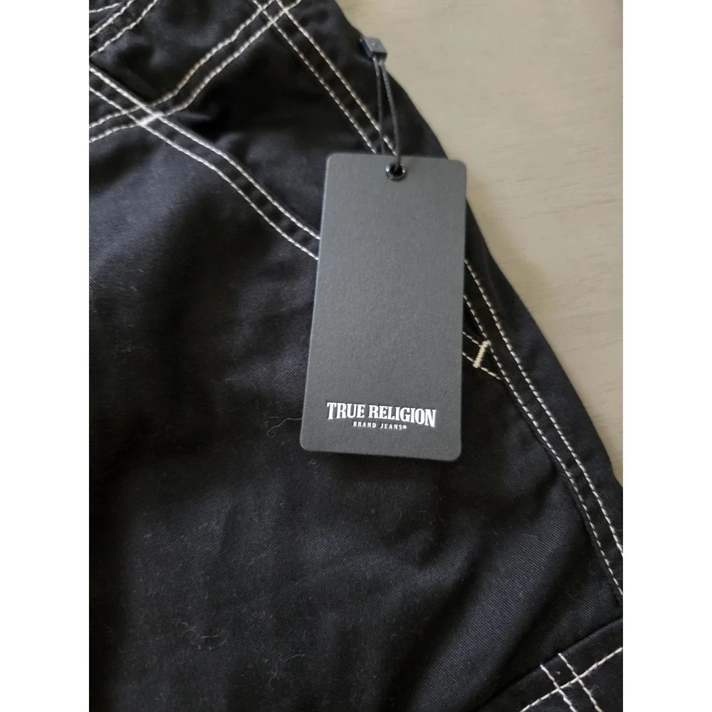 NWT True Religion VTG Distressed Military Army Cargo Pocket Pants Black Men